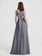 Dos Ouvert Mousseline Robes Avec Col En V Gris Acier