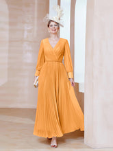 Robe de A-ligne en Mousseline avec Manches Longues à col en V Mandarine