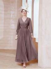 Robe de A-ligne en Mousseline avec Manches Longues à col en V Vintage Mauve