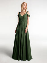 Robe Longue Taille Empire à Hors de l'Épaule avec Fente Olive Verte
