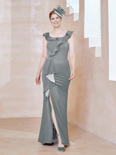 Robe Fourreau en Crêpe Stretch avec Fente Gris Acier