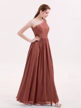 Une Epaule Mousseline et Dentelle Robe avec Fente terracotta