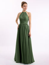 Longue Licou Mousseline Robes Avec Dos Nu Olive Verte