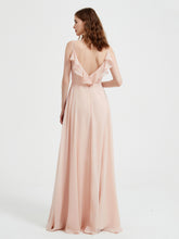 Spaghetti Bretelles Col En V Robes Avec Fente Rose Perle