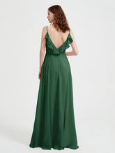 Spaghetti Bretelles Col En V Robes Avec Fente Vert Foncé