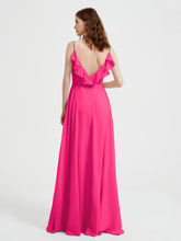 Spaghetti Bretelles Col En V Robes Avec Fente Fuchsia