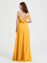 Spaghetti Bretelles Col En V Robes Avec Fente Mandarine