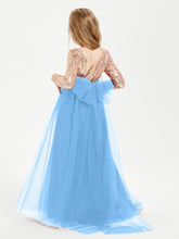 Robe Étincelante de Demoiselle d'Honneur Junior Top en Paillettes Bleu