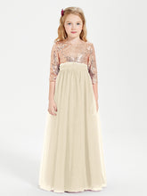 Robe Étincelante de Demoiselle d'Honneur Junior Top en Paillettes Champagne
