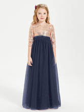 Robe Étincelante de Demoiselle d'Honneur Junior Top en Paillettes Bleu Marine