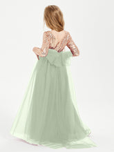 Robe Étincelante de Demoiselle d'Honneur Junior Top en Paillettes Sauge Poudrée