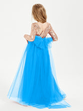 Robe Étincelante de Demoiselle d'Honneur Junior Top en Paillettes Bleu Océan