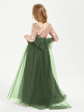 Robe Étincelante de Demoiselle d'Honneur Junior Top en Paillettes Olive Verte