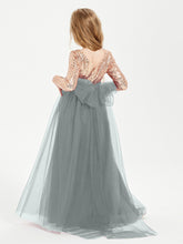 Robe Étincelante de Demoiselle d'Honneur Junior Top en Paillettes Gris Acier