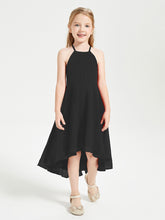 Junior Robes de Demoiselle d'Honneur Longueur de Mollet avec Jupe Asymétrique Noir