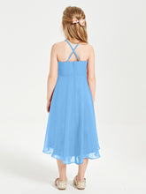 Junior Robes de Demoiselle d'Honneur Longueur de Mollet avec Jupe Asymétrique Bleu