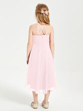 Junior Robes de Demoiselle d'Honneur Longueur de Mollet avec Jupe Asymétrique Rose Pâle