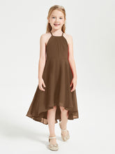 Junior Robes de Demoiselle d'Honneur Longueur de Mollet avec Jupe Asymétrique Brun