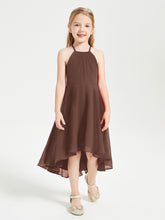 Junior Robes de Demoiselle d'Honneur Longueur de Mollet avec Jupe Asymétrique Chocolat