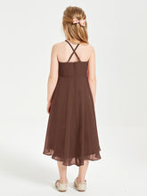 Junior Robes de Demoiselle d'Honneur Longueur de Mollet avec Jupe Asymétrique Chocolat