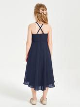 Junior Robes de Demoiselle d'Honneur Longueur de Mollet avec Jupe Asymétrique Bleu Marine