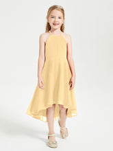 Junior Robes de Demoiselle d'Honneur Longueur de Mollet avec Jupe Asymétrique Or