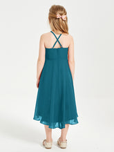 Junior Robes de Demoiselle d'Honneur Longueur de Mollet avec Jupe Asymétrique Bleu Encre