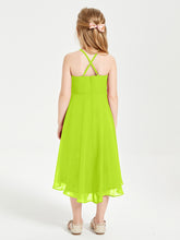 Junior Robes de Demoiselle d'Honneur Longueur de Mollet avec Jupe Asymétrique Vert Citron