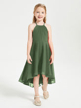 Junior Robes de Demoiselle d'Honneur Longueur de Mollet avec Jupe Asymétrique Olive Verte