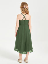 Junior Robes de Demoiselle d'Honneur Longueur de Mollet avec Jupe Asymétrique Olive Verte