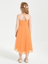 Junior Robes de Demoiselle d'Honneur Longueur de Mollet avec Jupe Asymétrique Orange