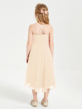 Junior Robes de Demoiselle d'Honneur Longueur de Mollet avec Jupe Asymétrique Pêche