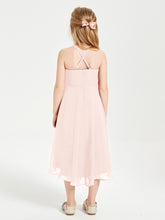 Junior Robes de Demoiselle d'Honneur Longueur de Mollet avec Jupe Asymétrique Rose Perle