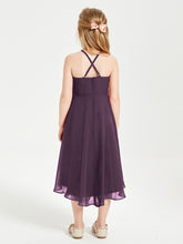 Junior Robes de Demoiselle d'Honneur Longueur de Mollet avec Jupe Asymétrique Plum