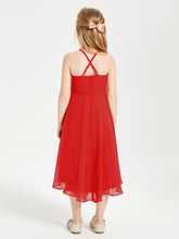 Junior Robes de Demoiselle d'Honneur Longueur de Mollet avec Jupe Asymétrique Rouge