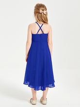 Junior Robes de Demoiselle d'Honneur Longueur de Mollet avec Jupe Asymétrique Bleu Royale