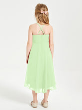 Junior Robes de Demoiselle d'Honneur Longueur de Mollet avec Jupe Asymétrique Sauge