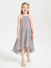Junior Robes de Demoiselle d'Honneur Longueur de Mollet avec Jupe Asymétrique Argent