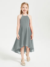 Junior Robes de Demoiselle d'Honneur Longueur de Mollet avec Jupe Asymétrique Gris Acier