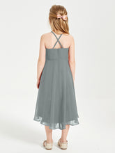 Junior Robes de Demoiselle d'Honneur Longueur de Mollet avec Jupe Asymétrique Gris Acier