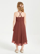 Junior Robes de Demoiselle d'Honneur Longueur de Mollet avec Jupe Asymétrique Terracotta