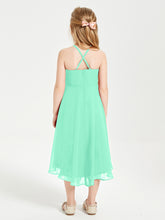 Junior Robes de Demoiselle d'Honneur Longueur de Mollet avec Jupe Asymétrique Turquoise