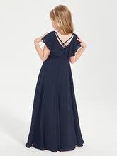 Robe de Demoiselle d'Honneur Junior en Mousseline Délicate Bleu Marine