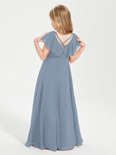 Robe de Demoiselle d'Honneur Junior en Mousseline Délicate Bleu Poudré