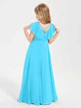 Robe de Demoiselle d'Honneur Junior en Mousseline Délicate Piscine