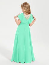 Robe de Demoiselle d'Honneur Junior en Mousseline Délicate Turquoise