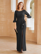 Robe Fourreau avec Fente en Crêpe Extensible Longueur au Sol à Col en Scoop Noir
