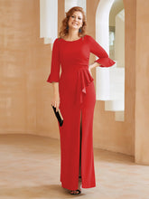 Robe Fourreau avec Fente en Crêpe Extensible Longueur au Sol à Col en Scoop Rouge