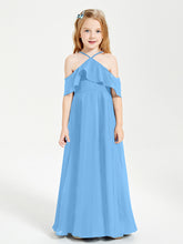 Robes de Demoiselle d'Honneur Junior Longues à Hors de l'Épaule Bleu
