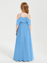 Robes de Demoiselle d'Honneur Junior Longues à Hors de l'Épaule Bleu